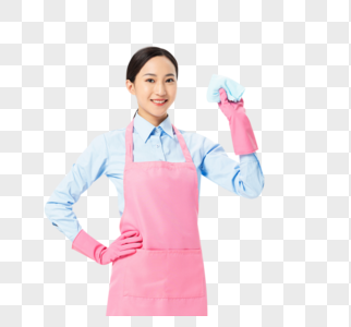 家政服務保潔員拿著清潔套裝